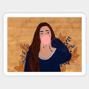 A girl eating chewing gum. Sticker